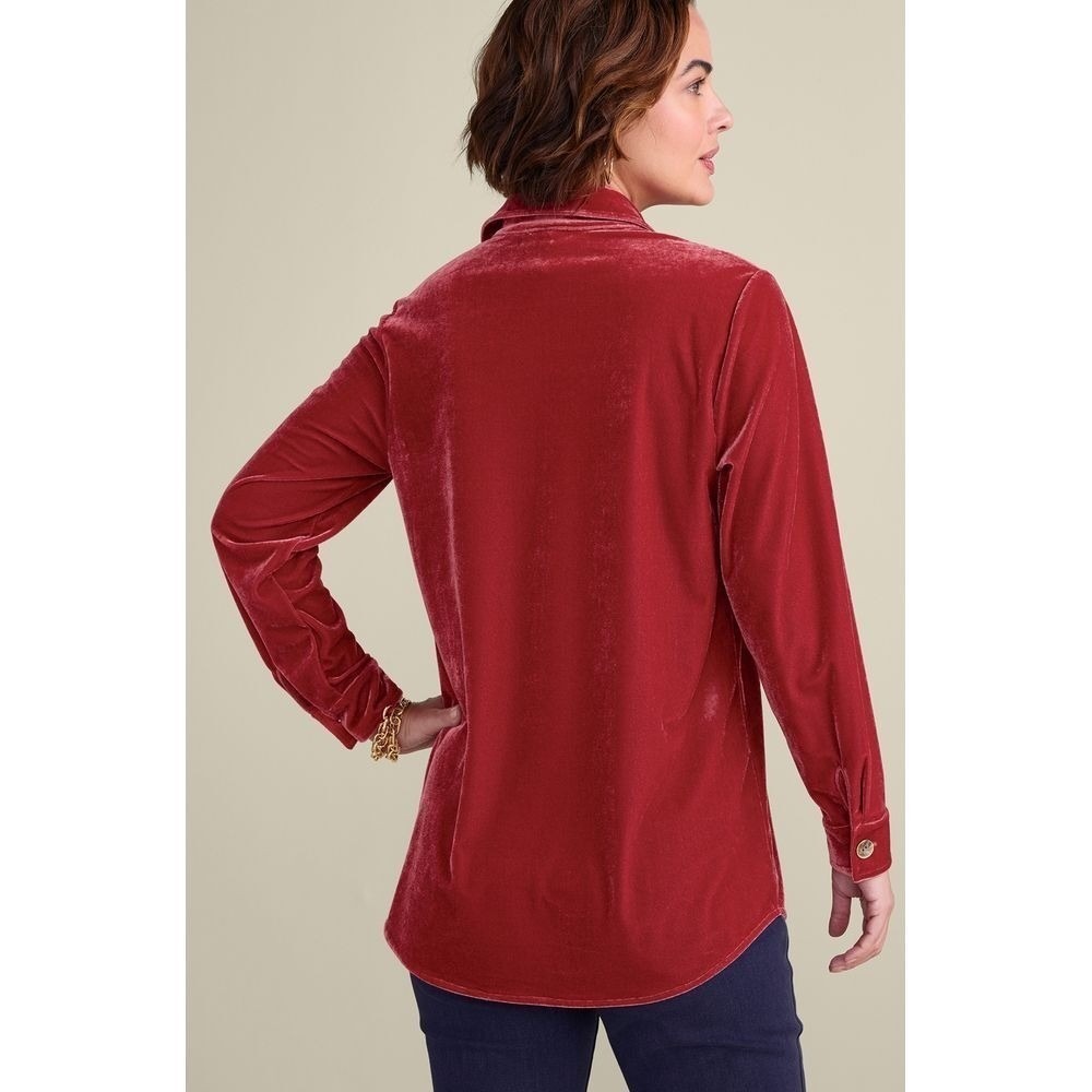 Women's Soft Surroundings Filigree Velvet Boyfriend Button Down Shirt M Red - Picture 5 of 8